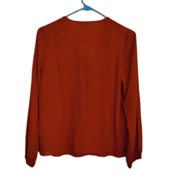 Nanette Lepore Blouse Womens Small Brown Long Sleeve V-Neck Ruffle Collar - Picture 11 of 13